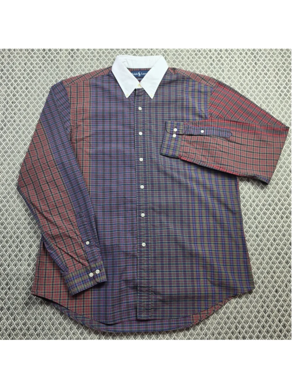 Vintage Ralph Lauren Shirt Men’s XL Made in Hong Kong Plaid White Collar 90s